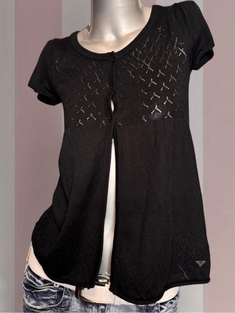 ROXY Y2K Open-Front Sheer Knit Cardigan